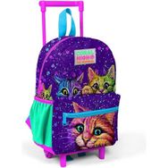 Coral High 24032 Minik Yuva Çekçekli Sırt Çantası Mor Pembe Kedi Desenli Iki Bölmeli