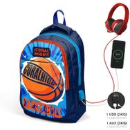 Coral High 24318 Kids Lacivert Mavi Basketbol Top Desenli Üç Bölmeli USB'li Okul Sırt Çantası