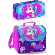 Coral High Beslenme Çantası Ve Kalemlik Takım - Pembe - Unicorn - Kız Çocuk Kalemlik