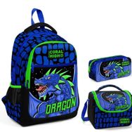 Coral High Erkek Çocuk Mavi Yeşil Dragon Üçlü Ilkokul Okul Çanta Seti