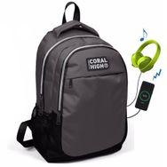 Coral High Gri-Sİyah USB ve AUX İlk ve Ortaokul Sırt Çantası