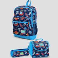 Coral High K74SET02 Thermo Beslenme Çantası Kids Lacivert Mavi Uzay Desenli Dört Bölmeli Okul Sırt Çantası