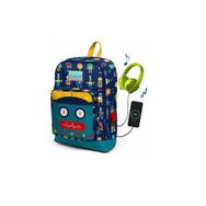 Coral High Kids Lacivert Robot Desenli Usb Şarjlı Kulaklık Çıkışlı Okul Sırt Çantası