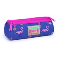 Coral High Kids Mor Flamingo Desenli Üç Bölmeli Kalem Çantası