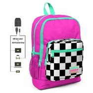 Coral High Kids Pembe Dama Desenli USB Şarjlı Kulaklık Çıkışlı 23801 Okul Sırt Çantası
