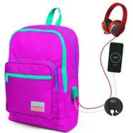 Coral High Kids Pembe USB Şarjlı Kulaklık Çıkışlı Okul Sırt Çanta