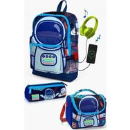 Coral High Kids Saks Mavi Astronot Desenli USB'li 3’lü Okul Çanta Seti - Erkek Çocuk Okul Çanta