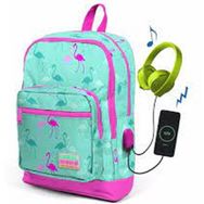 Coral High Kids Su Yeşili Flamingo Desenli Usb Şarjlı Kulaklık Çıkışlı 23275 Okul Sırt Çantası