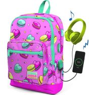 Coral High Makaron Desenli Usb Şarjlı Kulaklık Çıkışlı Okul Sırt Çantası 23261 K74 Okul Çantası