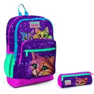 Coral High Mor Kedi USB Soketli Okul Çantası ve Kalemlik Seti - Kız Çocuk Kalemlik