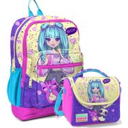 Coral High Mor Pembe Anime Okul Sırt ve Beslenme Çantası Seti Okul Çantası