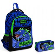 Coral High PZM1627 Mavi Yeşil Dragon İlkokul Ortaokul Sırt Çantası ve Kalemlik Seti