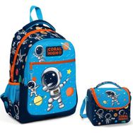 Coral High PZM1632 Lacivert Mavi Astronot Erkek Çocuk İlkokul Sırt ve Beslenme Çantası Seti