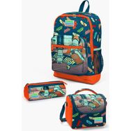 Coral High SET0123723 Kids Civit Neon Turuncu Kaykay Desenli 3’lü Okul Çanta Seti