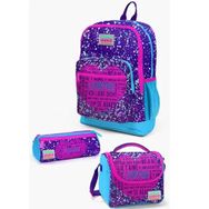 Coral High SET0123740 Kids Mor Mavi Pembe Kalp Desenli 3’lü Okul Çanta Seti