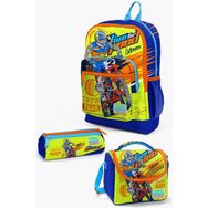 Coral High SET0123742 Kids Fosforlu Sarı Saks Motorsiklet Desenli 3’lü Okul Çanta Seti