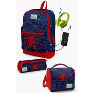 Coral High SET0123820 SET01K74.1 Kids Lacivert Kırmızı Örümcek Desenli USB'li 3’lü Okul Çanta Seti