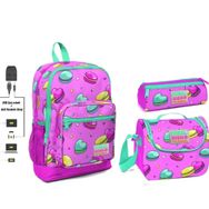Coral High USB ve Aux Çıkışlı Okul Çanta Seti Kız Çocuk Pembe Kurabiyeler Okul Çanta