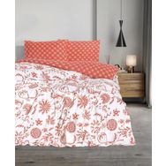 Cotton Box Flanel Çift Kişilik Flowerland Kırmızı Nevresim Takımı