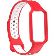 CoverZone Amazfit Band 7 Termoplastik Kırmızı Beyaz Spor Delikli Kordon