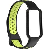 CoverZone Amazfit Band 7 Termoplastik Siyah Yeşil Spor Delikli Kordon