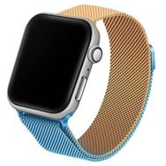 CoverZone Apple Watch 3 4 5 6 44 mm Hasır Örme Metal Vistoso Gold Mavi Kordon