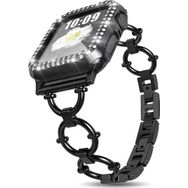 CoverZone Apple Watch 4 42 mm Dias Metal Halkalı Tasarım Siyah Kordon