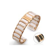 CoverZone Apple Watch 4 45 mm Uyumlu Paslanmaz Seramik Denouement Metal Rose Gold Beyaz Kordon