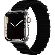 CoverZone Apple Watch 4 Uyumlu 42-44 mm Parçalı Çizgili Tasarım Denouement Kayış Siyah Kordon