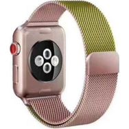CoverZone Apple Watch 42-44 mm Çift Renk Desenli Şık Metal Rose Gold - Gold Kordon