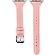 CoverZone Apple Watch 42 mm Metal Tokalı Deri Pembe Kordon