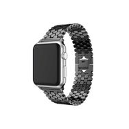 CoverZone Apple Watch 42 mm Octagon Desenli Metal Siyah Kordon