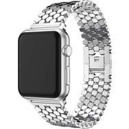 CoverZone Apple Watch 44 mm Octagon Desenli Metal Gümüş Kordon