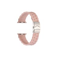 CoverZone Apple Watch 5 38-40 mm Uyumlu Metal Toka Delikli Panoply Silikon Pembe Kordon