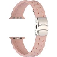 CoverZone Apple Watch 5 42-44 mm Uyumlu Metal Toka Delikli Panoply Silikon Pembe Kordon