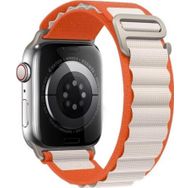 CoverZone Apple Watch 5 Uyumlu 42-44 mm Kumaş Çift Renk Çift Katmanlı Turuncu Beyaz Kordon