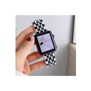CoverZone Apple Watch 5 Uyumlu Metal Toka Tasarımlı 42-44 mm Double Color Desenli Siyah Beyaz Kordon