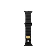 CoverZone Apple Watch 5 Uyumlu Metal Toka Tasarımlı 42-44 mm Strip Kabartmalı Siyah Kordon