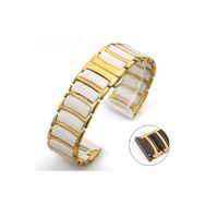 CoverZone Apple Watch 5 Uyumlu Paslanmaz Seramik 45 mm Denouement Metal Gold Beyaz Kordon