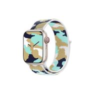 CoverZone Apple Watch 6 Uyumlu Kamuflaj Desenli Kayış 42-44 mm Hasır Örgü Turkuaz Kordon