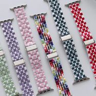 CoverZone Apple Watch 6 Uyumlu Metal Toka Tasarımlı 38-40 mm Double Color Desenli Sarı Beyaz Kordon