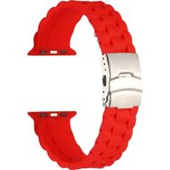 CoverZone Apple Watch 7 Kırmızı 45 mm İle Uyumlu Metal Toka Delikli Ayarlanabilir Panoply Silikon Kordon