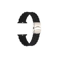 CoverZone Apple Watch 7 Siyah 45 mm İle Uyumlu Metal Toka Delikli Ayarlanabilir Panoply Silikon Kordon