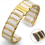 CoverZone Apple Watch 7 Uyumlu Paslanmaz Seramik 45 mm Denouement Metal Gold Beyaz Kordon