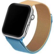 CoverZone Apple Watch7 45 mm Hasır Örme Metal Vistoso Gold Mavi Kordon