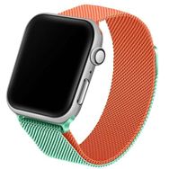 CoverZone Apple Watch7 45 mm Hasır Örme Metal Vistoso Yeşil Turuncu Kordon