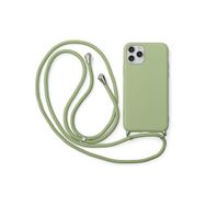 CoverZone iPhone 12 Pro Max İpli Boyun Askılı Silikon Kadife İç Yüzeyli Epiphany Yeşil Cep Telefonu Kılıfı