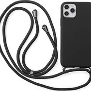 CoverZone iPhone 13 Pro İpli Boyun Askılı Silikon Kadife İç Yüzeyli Epiphany Siyah Cep Telefonu Kılıfı
