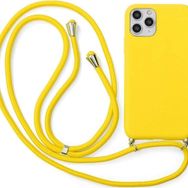 CoverZone iPhone 13 Pro Max İpli Boyun Askılı Silikon Kadife İç Yüzeyli Epiphany Sarı Cep Telefonu Kılıfı