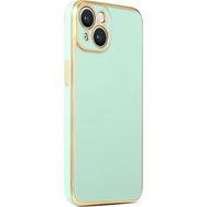 CoverZone iPhone 14 Gold Kenar Pastel Renkli Halcyon Z-Bark Açık Yeşil Cep Telefonu Kılıfı